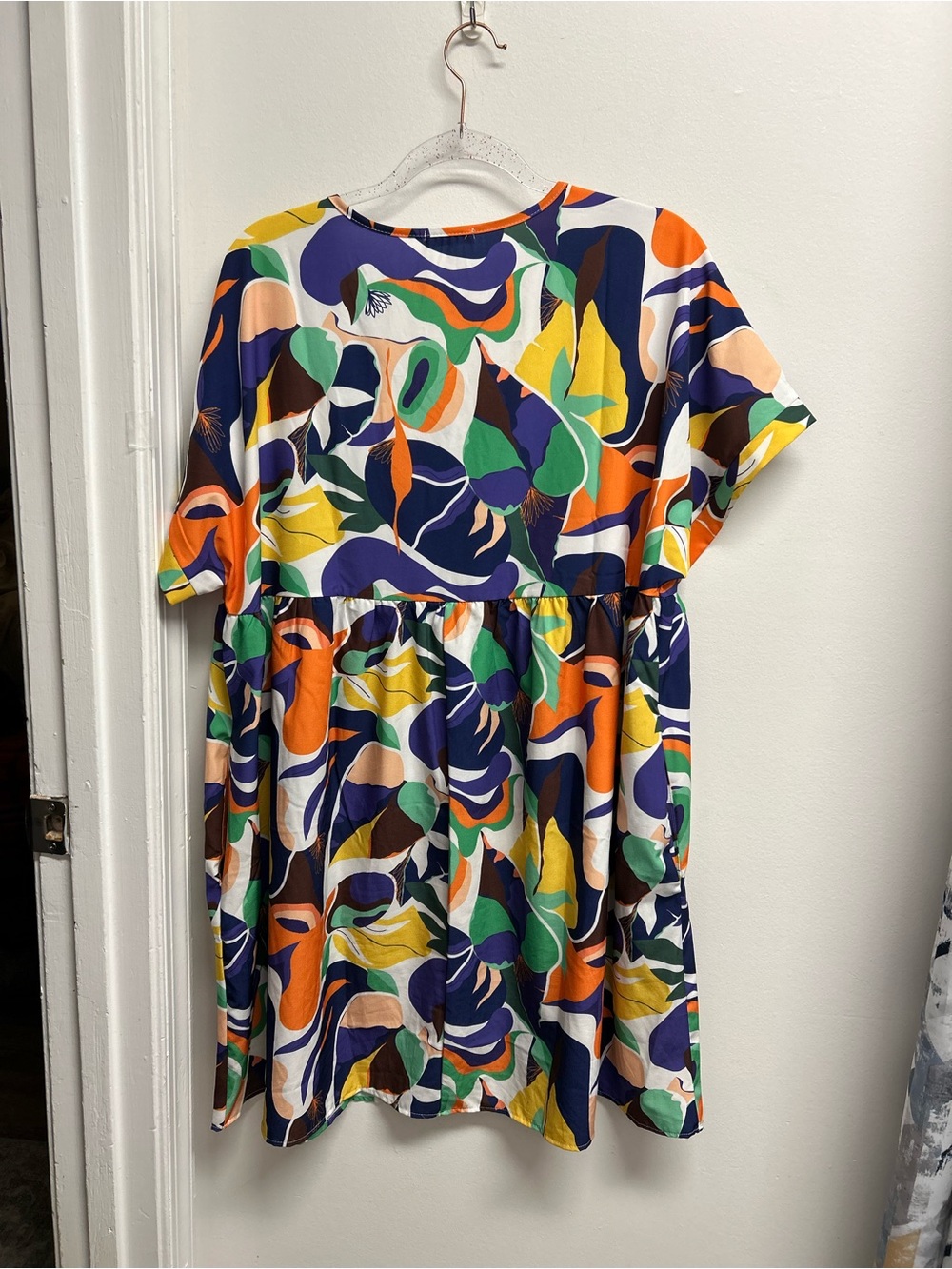 Abstract Multi-Color V-Neck Mini Dress - Picture 3 of 7